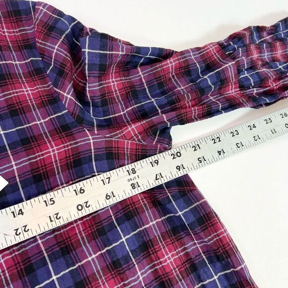 The Nines by Hatch Blouse Womens Medium Blue & Red Plaid Button-Back Bell Sleeve - Picture 5 of 11